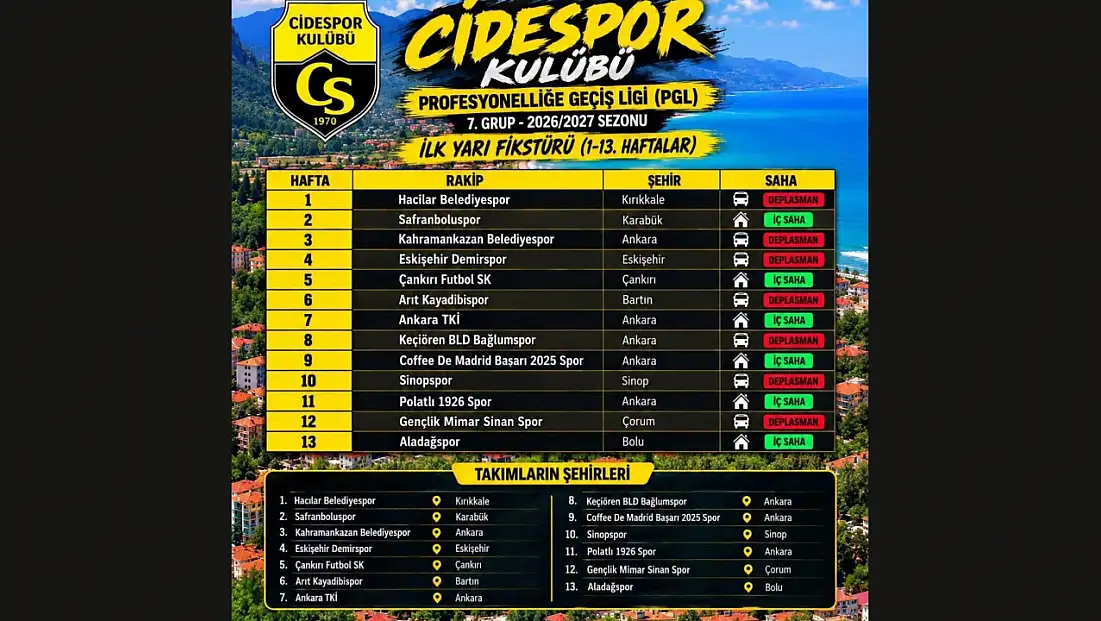Cidespor’un İlk Yarı Fikstürü Belli Oldu