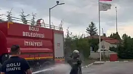 Bolu'da itfaiye stajının sonu sulu şakayla bitti