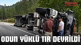 Odun Yüklü Tır Devrildi
