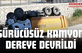 Sürücüsüz Kamyon Dereye Devrildi