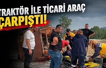 Traktör İle Ticari Araç Çarpıştı