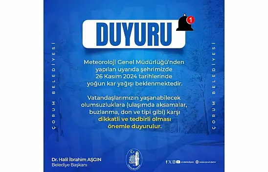 Çorum Belediyesi'nden Uyarı!