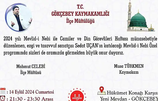 Gökçebey'de Mevlid-i Nebi Programı Düzenlenecek