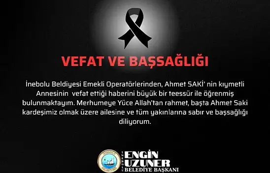 İnebolu Belediyesi'nden Taziye Mesajı