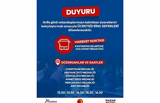 Kastamonu Belediyesi'nden Kabristan Ziyaretleri İçin Ücretsiz Ring Servisi