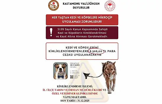 Kastamonu Valiliği'nden Evcil Hayvan Sahiplerine Hatırlatma