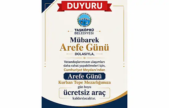 Taşköprü'de Arefe Günü Mezarlık Ziyaretlerine Ücretsiz Ulaşım