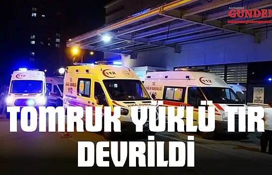 Tomruk Yüklü Tır Devrildi