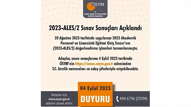 2023-ALES/2 sonuçları açıklandı