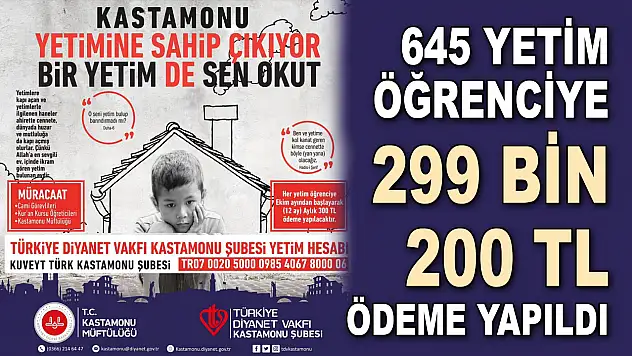 645 Yetim Öğrenciye 299 Bin 200 TL Ödeme Yapıldı