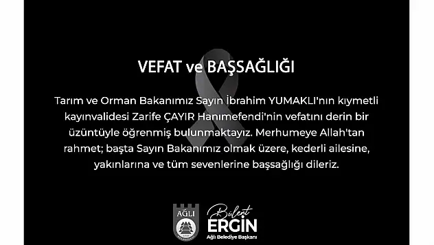 Ağlı Belediye Başkanı Bülent Ergin'den Başsağlığı Mesajı