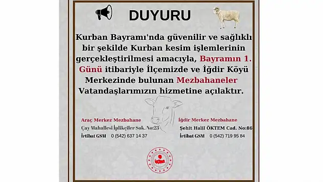 Araç'ta mezbahane duyurusu