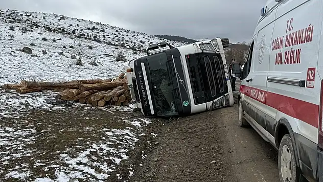 Bolu'da Tomruk Yüklü Tır Devrildi: 1 Yaralı