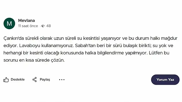 Çankırı'da Sürekli Yaşanan Su Kesintilerine Vatandaşlardan Tepki