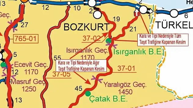 Çatalzeytin'e Ulaşımın Sağlandığı Yol Trafiğe Kapatıldı
