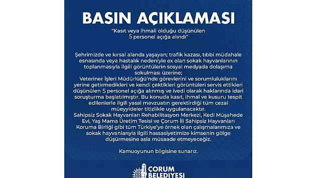 Çorum Belediyesi'nden Açıklama