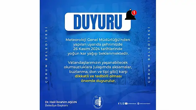 Çorum Belediyesi'nden Uyarı!