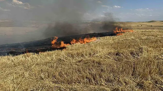 Çorum'da anız yangını ekili arazilere sıçramadan söndürüldü