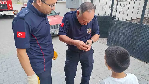 Çorum'da çatı kenarına sıkışan kuşu itfaiye kurtardı