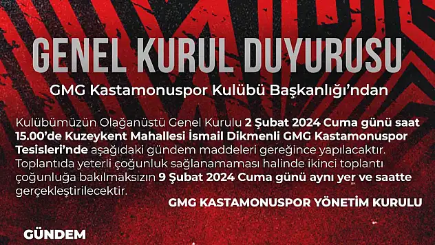 GMG Kastamonuspor Olağanüstü Genel Kurula Gidiyor