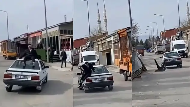 Hareket Halindeki Otomobilin Tavanındaki Yolculuk Kötü Bitti