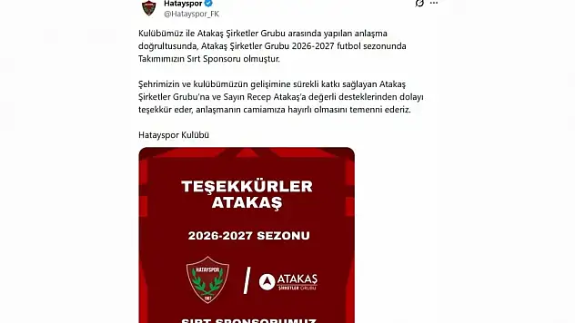 Hatayspor Sırt Sponsoruyla Anlaştı