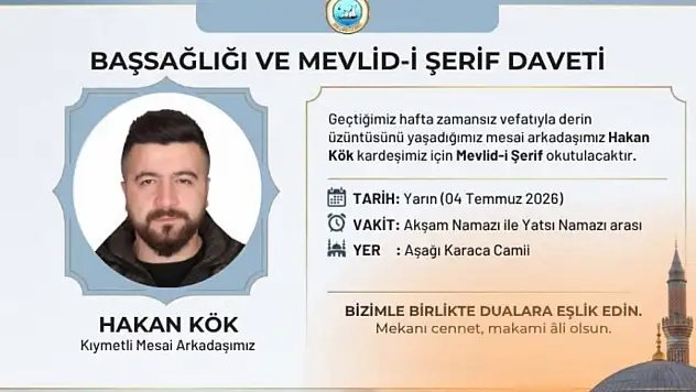 İnebolu Belediyesi'nden Hakan Kök İçin Mevlid-i Şerif Daveti
