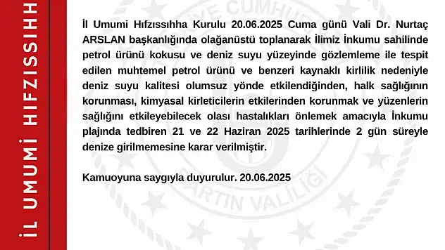 İnkumu'nda Hafta Sonunda Denize Girmek Yasaklandı