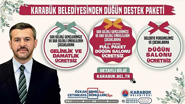 Karabük Belediyesi'nden Dar Gelirli Çiftlere Düğün Destek Paketi