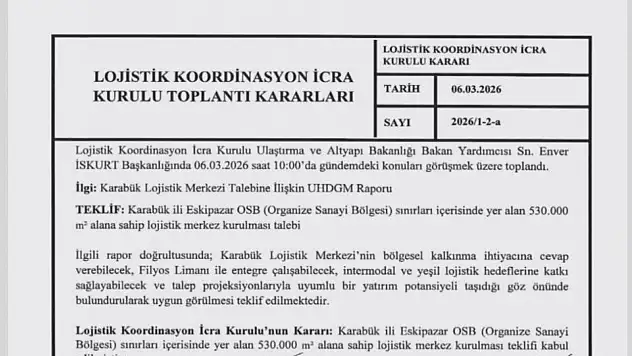 Karabük Lojistik Merkezi Projesi Onaylandı