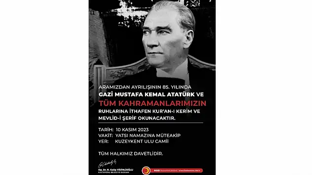 Kastamonu Belediyesi 10 Kasım'da Mevlid-i Şerif Okutacak