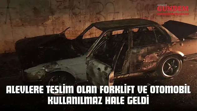 Kastamonu'da Alevlere Teslim Olan Forklift Ve Otomobil Kullanılmaz Hale Geldi