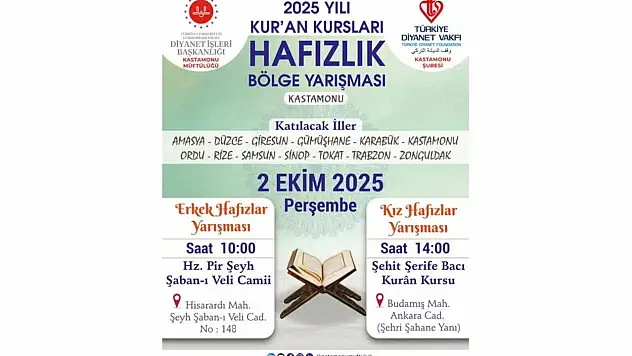 Kastamonu'da, Hafızlık ve Kur'an-ı Kerimi Güzel Okuma Yarışması Düzenlenecek