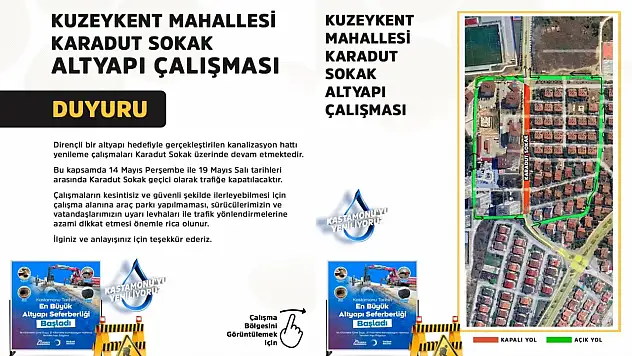Kastamonu'da Karadut Sokak 5 Gün Trafiğe Kapatılacak