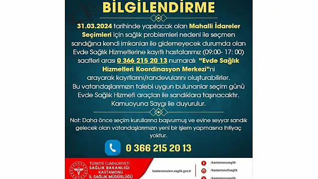 Kastamonu İl Sağlık'tan Seçim Duyurusu