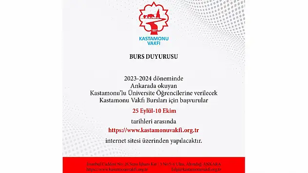 Kastamonu Vakfı'nın burs süreci başladı