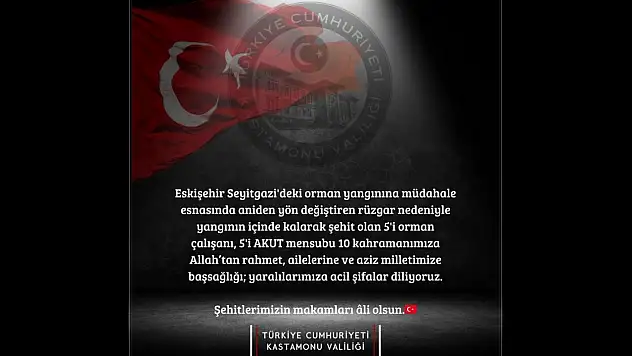 Kastamonu Valiliği: 'Şehitlerimizin Makamları Âli Olsun'