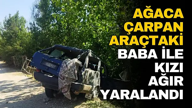 Kavak Ağacına Çarpan Araçtaki Baba ile Kızı Ağır Yaralandı