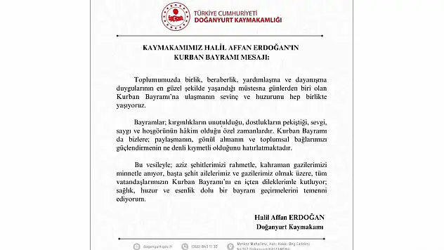 Kaymakam Erdoğan: 'Bayramlar, Hoşgörünün Hâkim Olduğu Özel Zamanlardır'