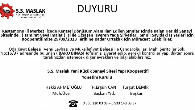 Maslak'tan ortaklık çağrısı