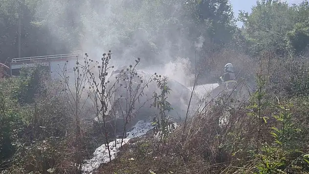 Otomobil durağa çarpıp takla attı: Yangın çıkan otomobilin sürücüsünü jandarma alevlerin arasından kurtardı