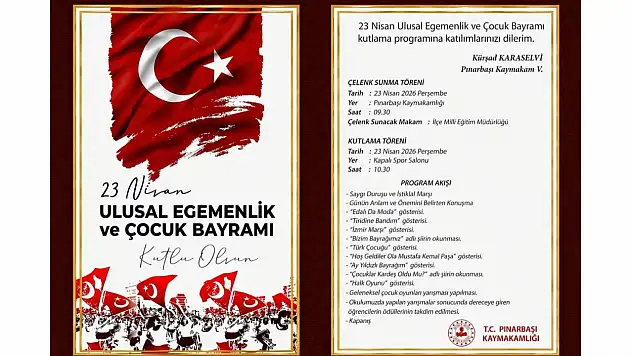Pınarbaşı'nda 23 Nisan Programı Açıklandı