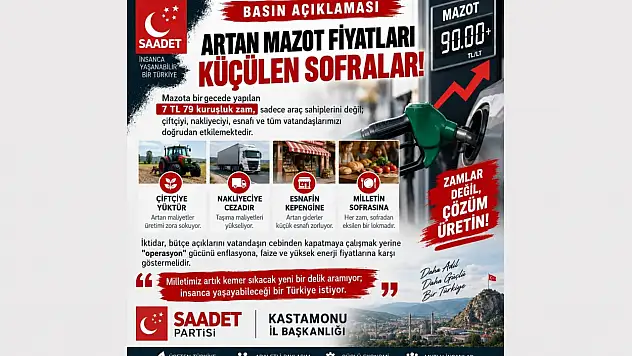 Saadet Partisi'nden Mazot Zammına Tepki