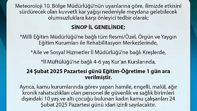 Sinop'ta Eğitime Kar Engeli