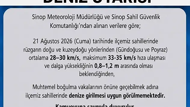 Sinop'un Türkeli ilçesinde boğulma riskine karşı alarm verildi