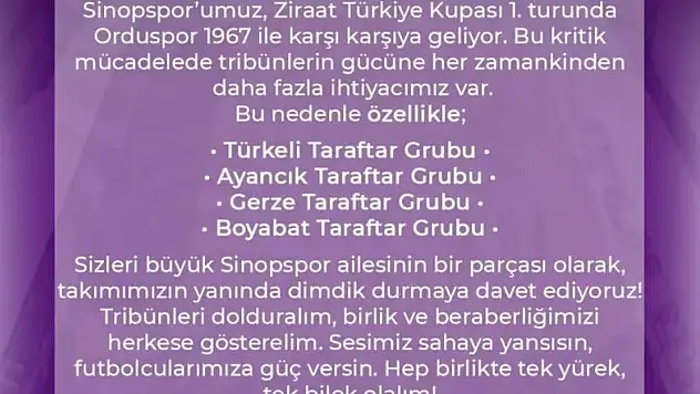 Sinopspor Taraftarından Destek Çağrısı