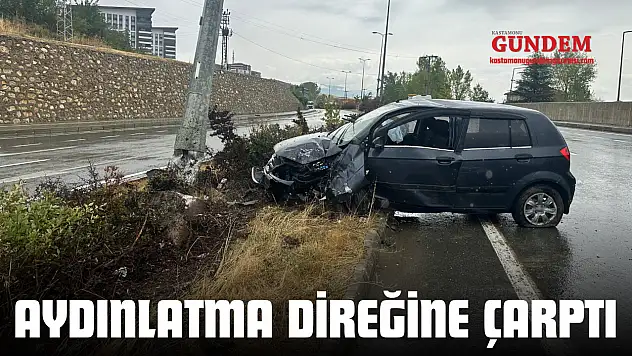 Su Birikintisine Kapılan Araç, Aydınlatma Direğine Çarptı