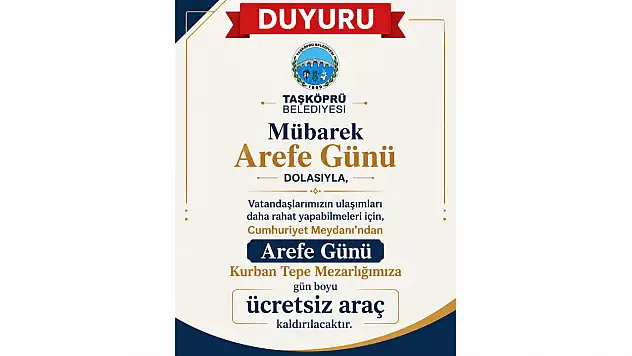 Taşköprü'de Arefe Günü Mezarlık Ziyaretlerine Ücretsiz Ulaşım