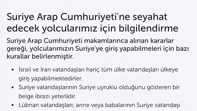 THY Şam'a İlk Seferini Yapacak: Suriye'ye İran ve İsrail Vatandaşlarını Taşımayacak