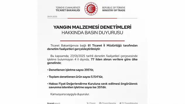 Ticaret Bakanlığı'ndan Yangın Malzemesi Denetimi